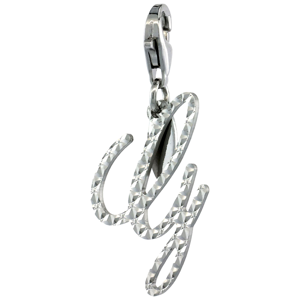 Sterling Silver Alphabet Pendant Script Initial G Charm with Lobster Clasp Diamond Cut Women Italy 3/4 inch