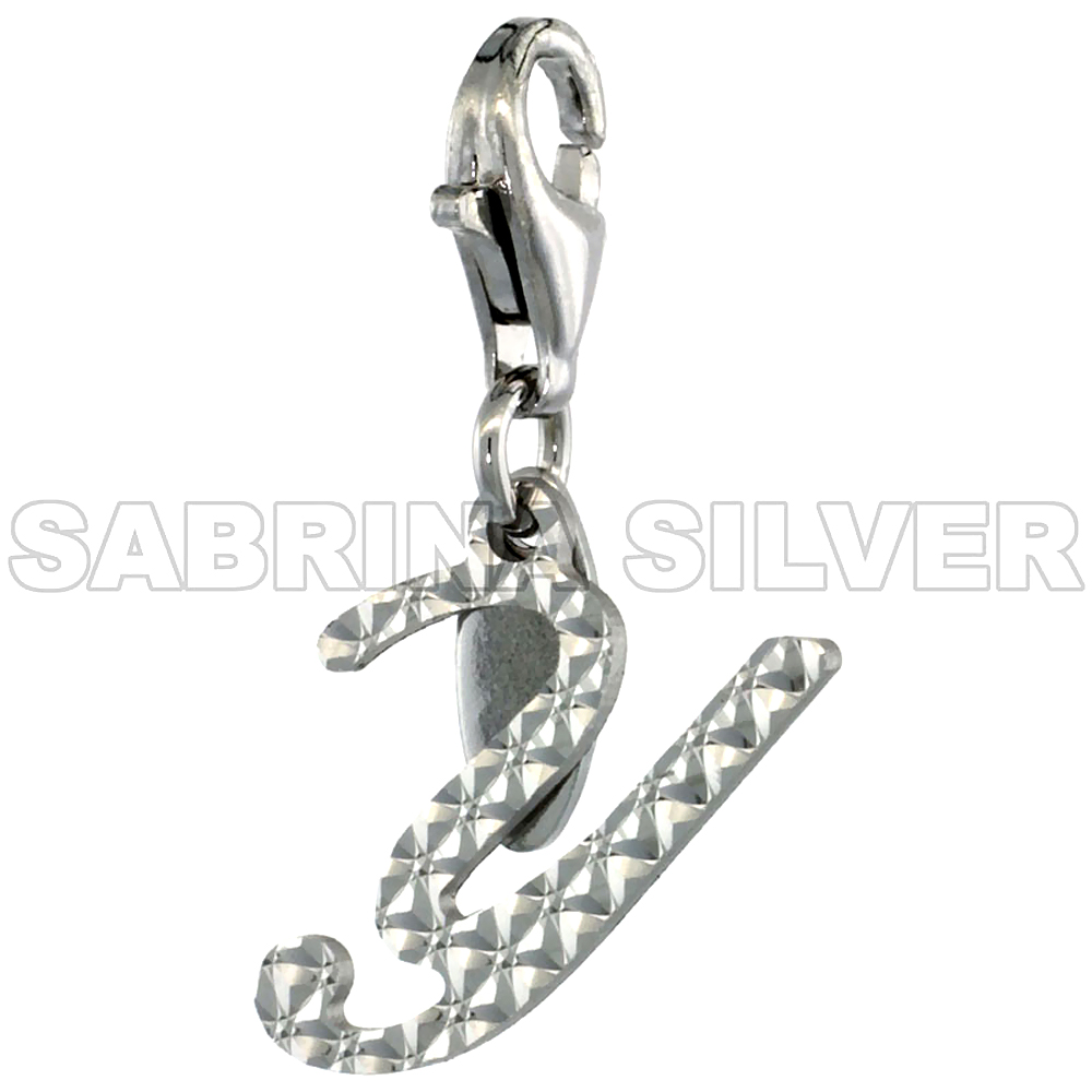 Sterling Silver Script Initial Charm Y Alphabet Pendant Diamond Cut Lobster Claw Clasp, 3/4 inch