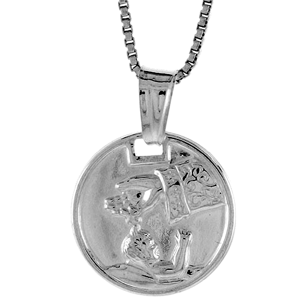 Sterling Silver Round Baptismal Medal Hollow Italy 9/16 inch (15 mm) in Diameter.