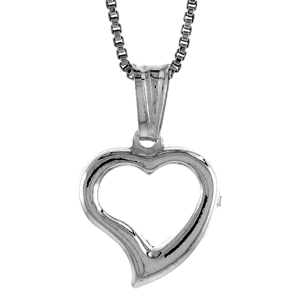 Sterling Silver Small Heart Pendant Hollow Italy 1/2 inch (13 mm) Tall 