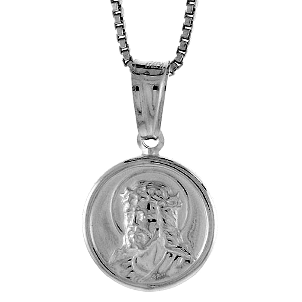 Sterling Silver Jesus Medal Hollow Italy 1/2 inch (12 mm) in Diameter.
