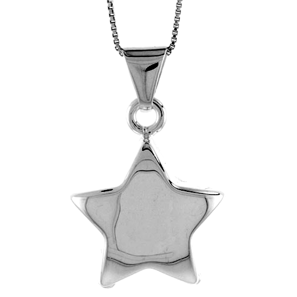 Sterling Silver Large Star Pendant Hollow Italy 1 1/16 inch (27 mm) Tall 
