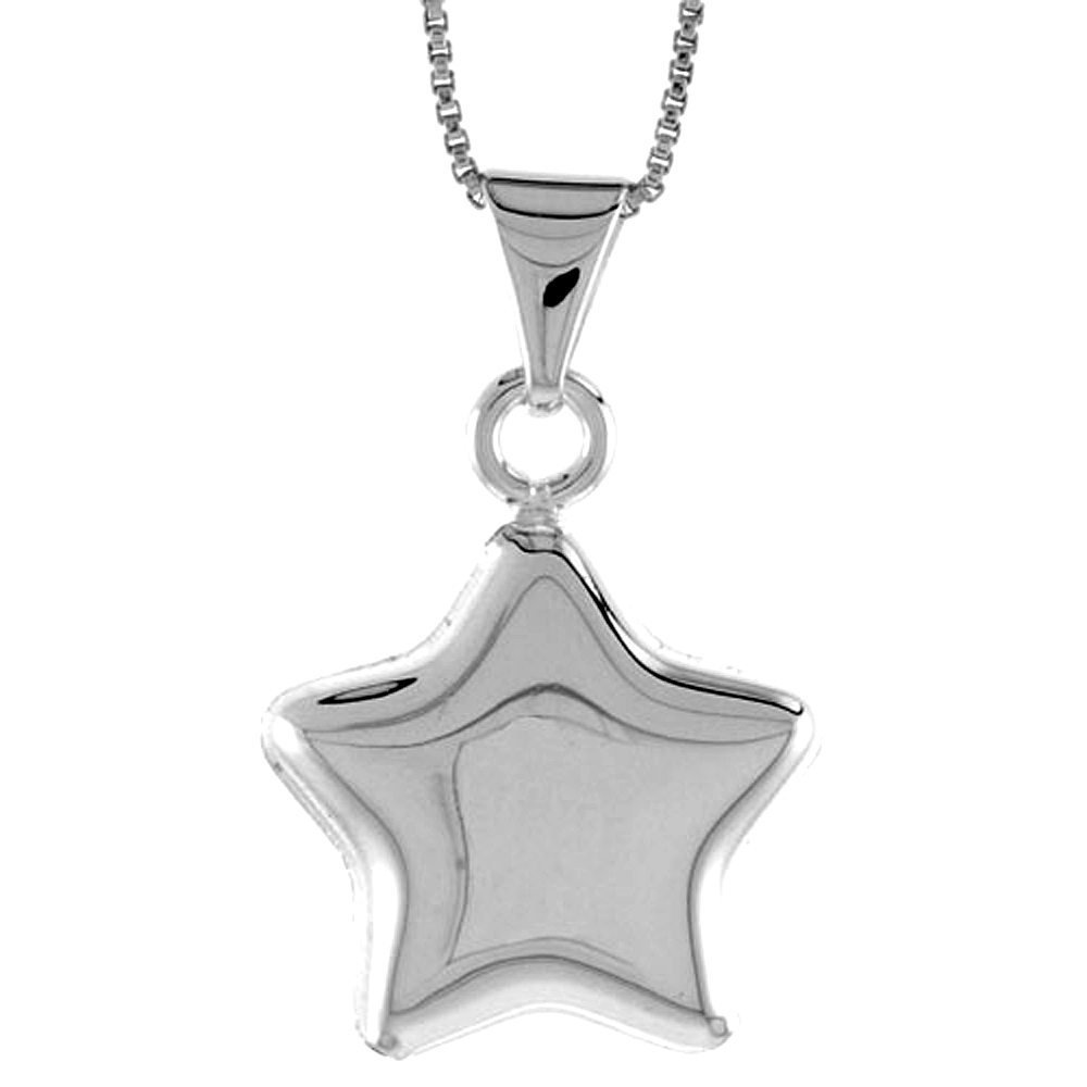 Sterling Silver Small Star Pendant Hollow Italy 13/16 inch (20 mm) Tall 