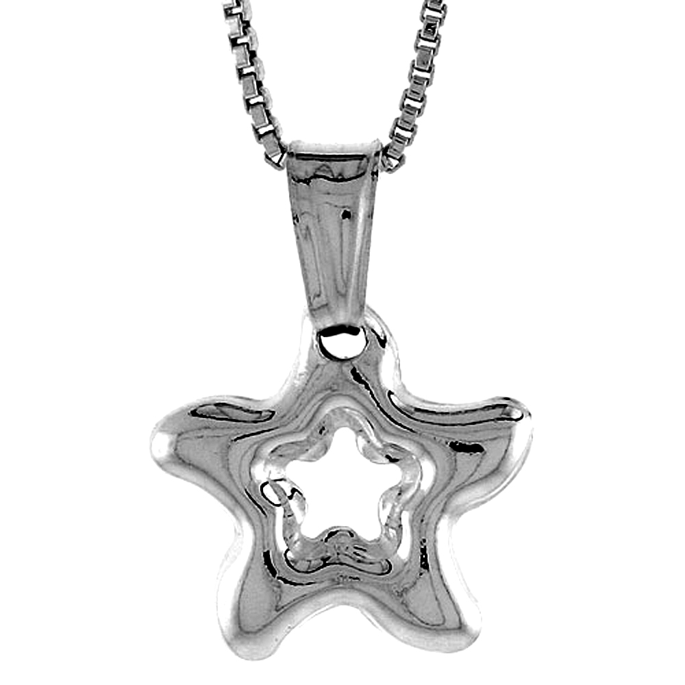 Sterling Silver Small Star with Cut Out Pendant Hollow Italy 1/2 inch (13 mm) Tall 