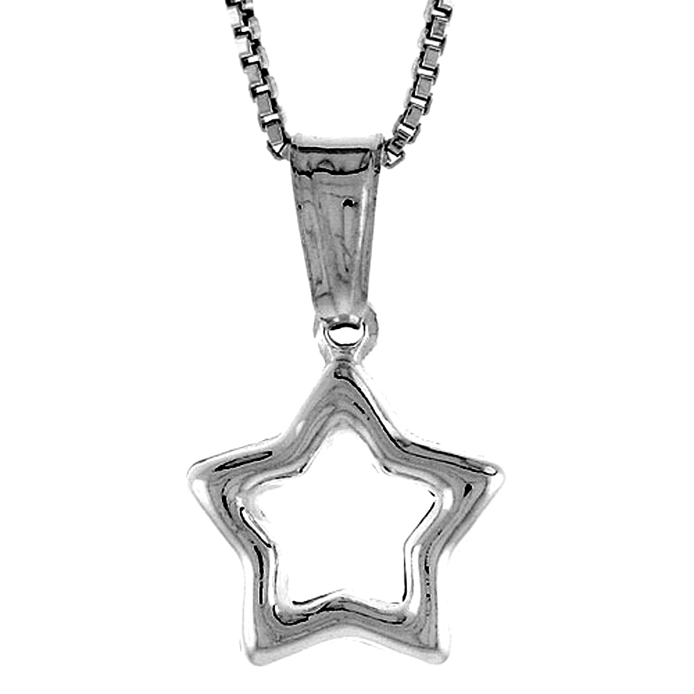 Sterling Silver Small Star with Cut Out Pendant Hollow Italy 1/2 inch (12 mm) Tall 