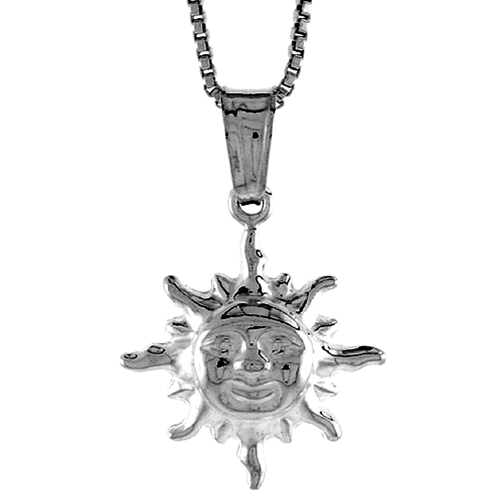 Sterling Silver Small Sun Pendant Hollow Italy 5/8 inch (17 mm) Tall 
