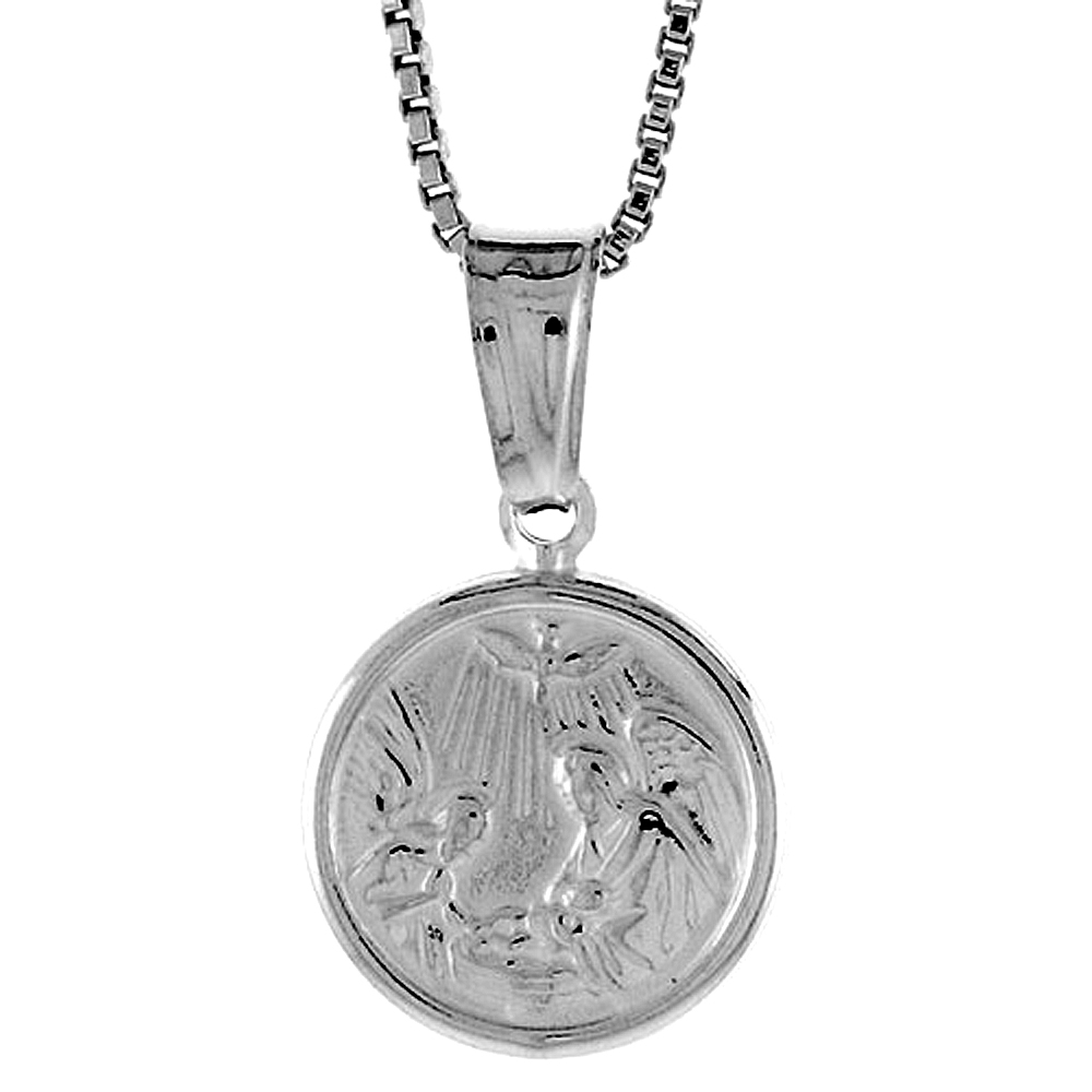 Sterling Silver Nativity Pendant Hollow Italy 1/2 inch (12 mm) in Diameter.
