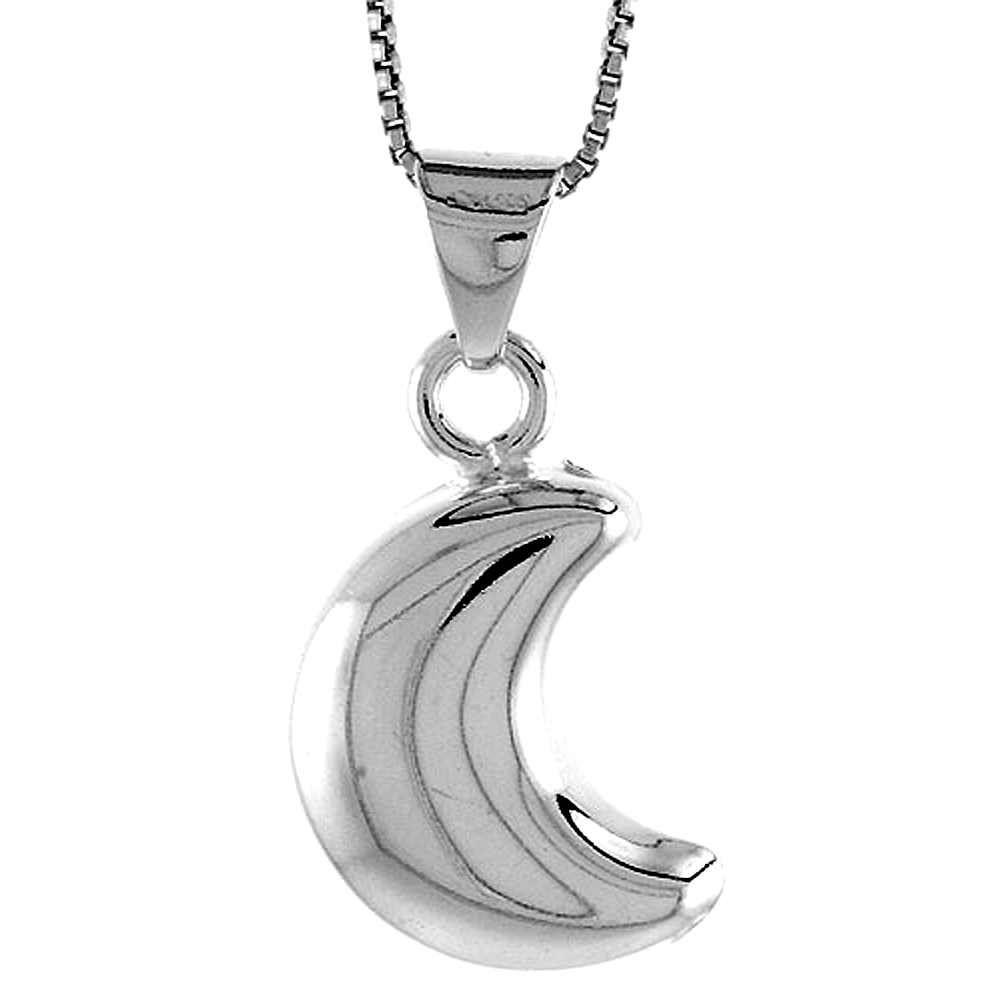 Sterling Silver Large Crescent Moon Pendant Hollow Italy 15/16 inch (24 mm) Tall 