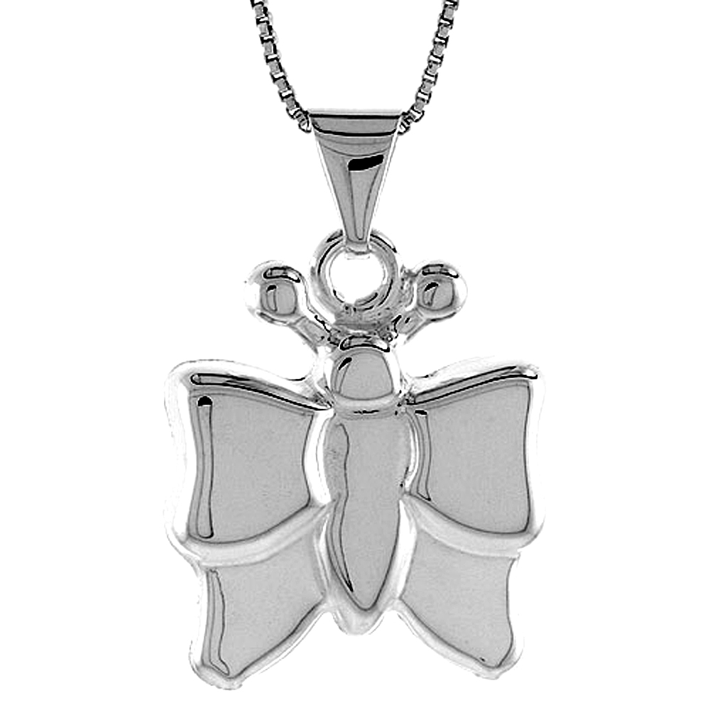 Sterling Silver Large Butterfly Pendant Hollow Italy 1 1/16 inch (27 mm) Tall 