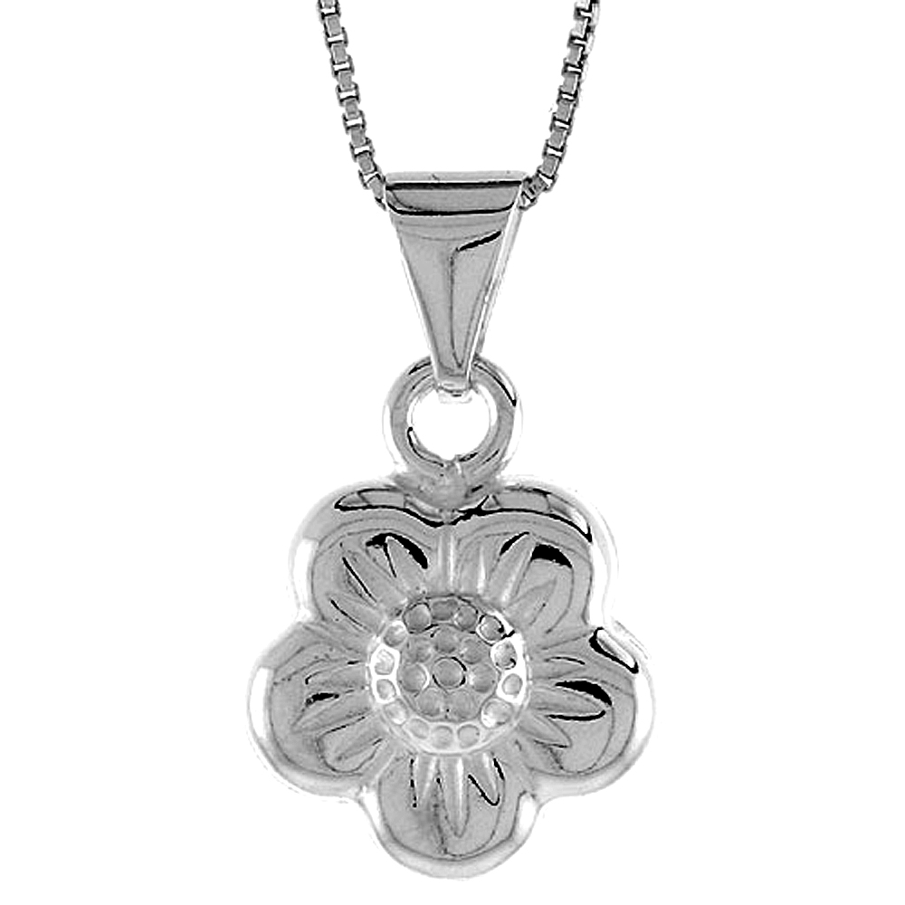 Sterling Silver Flower Pendant Hollow Italy 11/16 inch (17 mm) Tall 