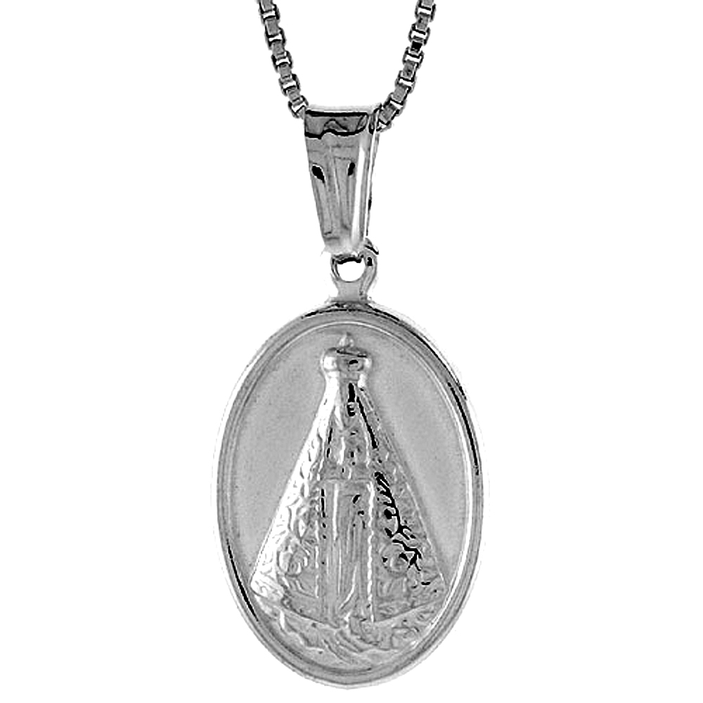 Sterling Silver Our Lady of Fatima Medal Hollow Italy 11/16 inch (18 mm) Tall 