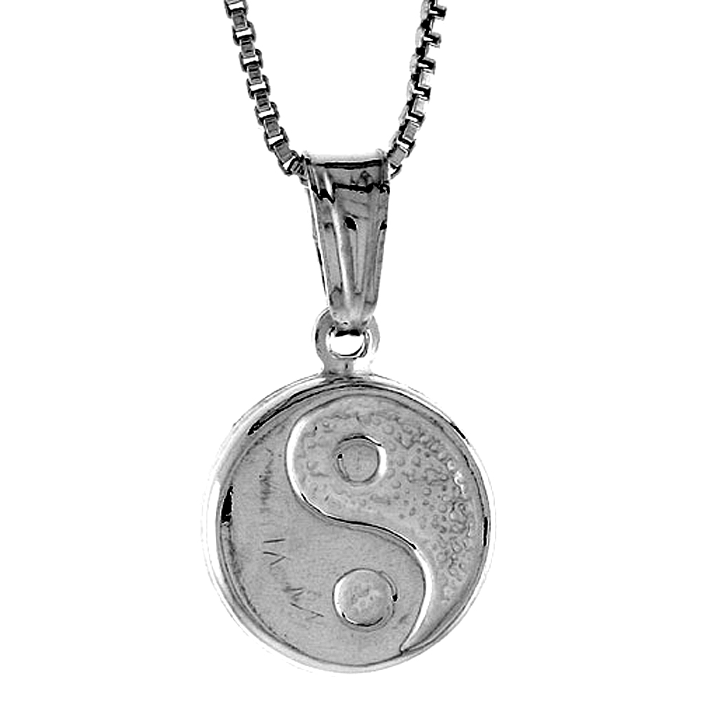 Sterling Silver Small Ying Yang Pendant, Made in Italy. 1/2 in. (13 mm) in Diameter.