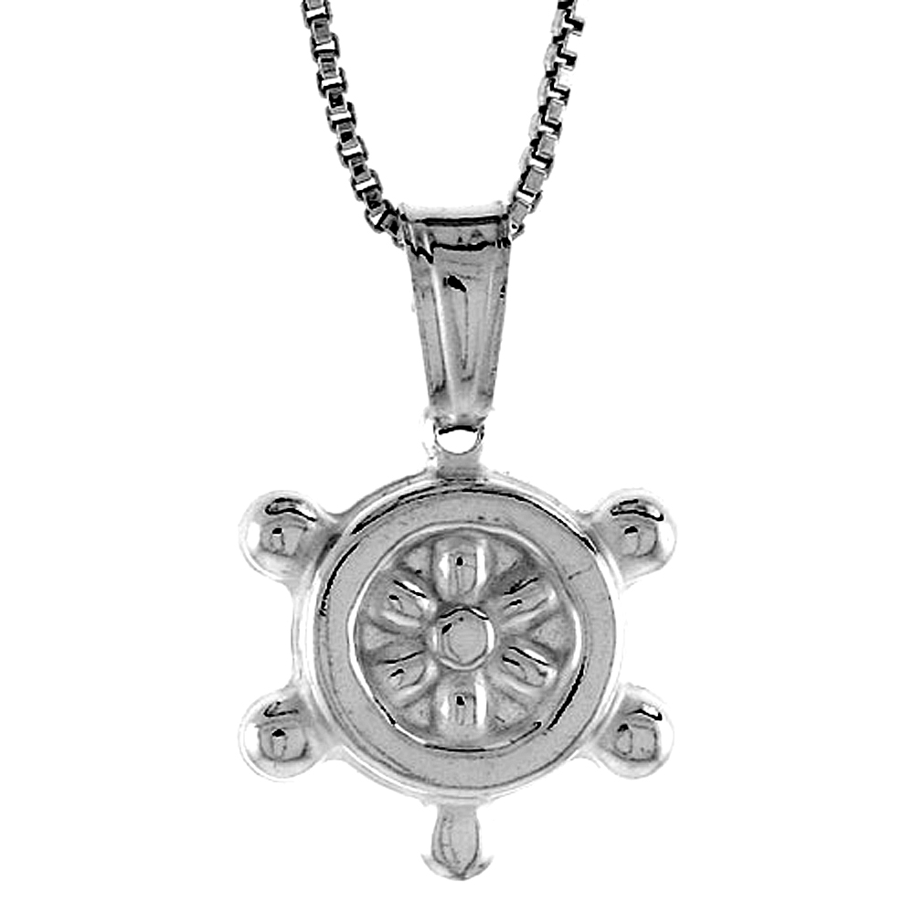 Sterling Silver Ship's Stirring Wheel Pendant Hollow Italy 9/16 inch (14 mm) Tall 