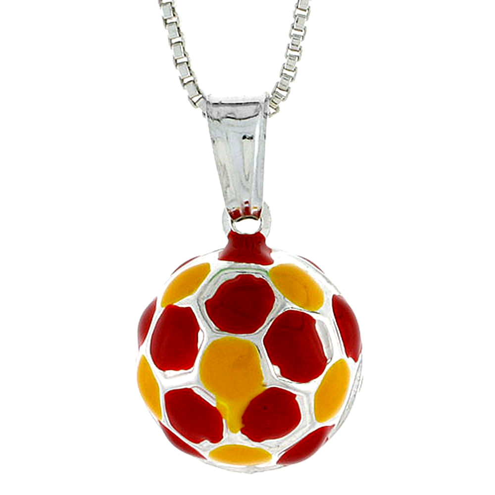 Sterling Silver Small Enamel Soccer Ball Pendant Hollow Italy 1/2 inch (13 mm) in Diameter.