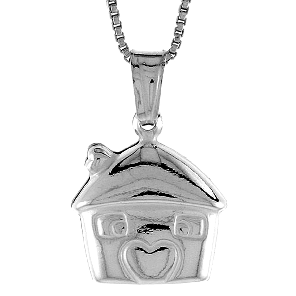 Sterling Silver Small House Pendant Hollow Italy 1/2 inch (13 mm) Tall 