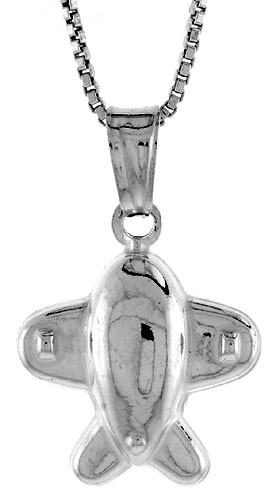Sterling Silver Small Airplane Pendant Hollow Italy 5/8 inch (16 mm) Tall 