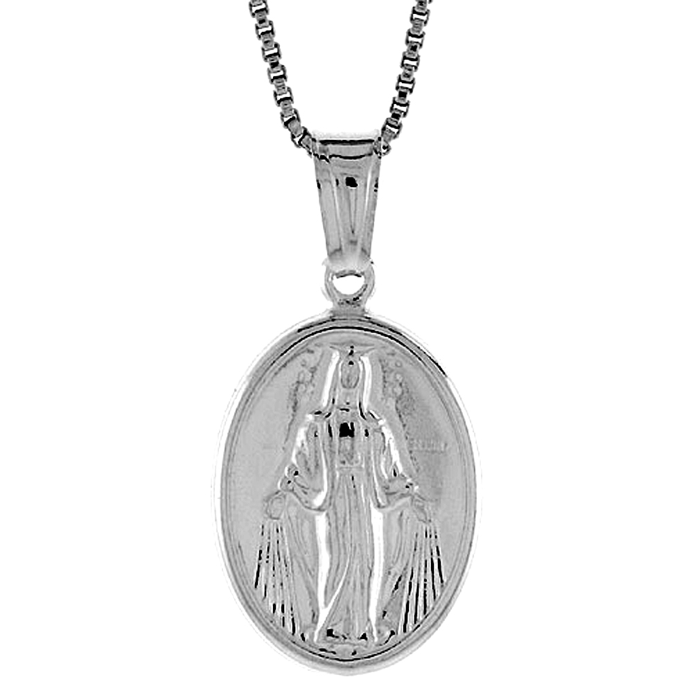 Sterling Silver Mother Mary Medal Hollow Italy 11/16 inch (18 mm) Tall 