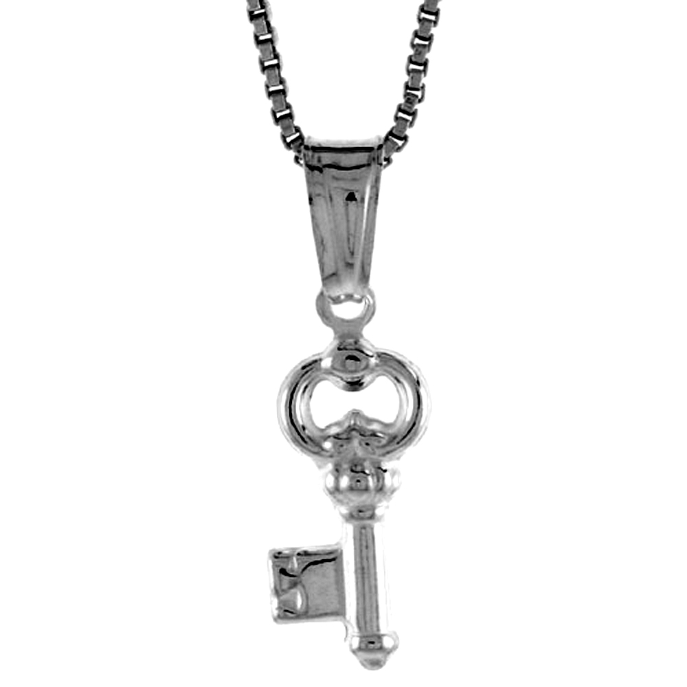 Sterling Silver Small Key Pendant Hollow Italy 1/2 inch (13 mm) Tall 
