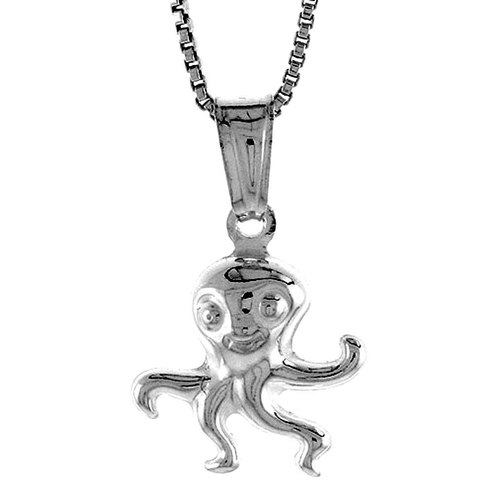 Sterling Silver Small Octopus Pendant Hollow Italy 1/2 inch (12 mm) Tall 