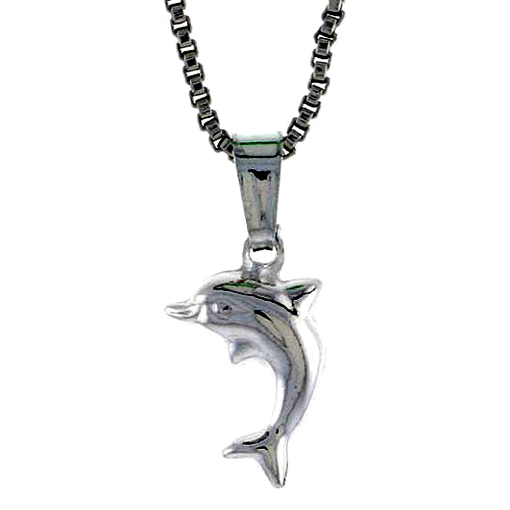 Sterling Silver Teeny Dolphin Pendant Hollow Italy 3/8 inch (10 mm) Tall 