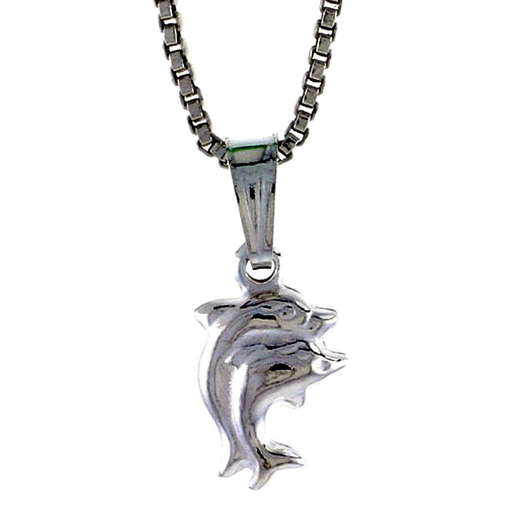 Sterling Silver Teeny Double Dolphin Pendant Hollow Italy 5/16 inch (8 mm) Tall 