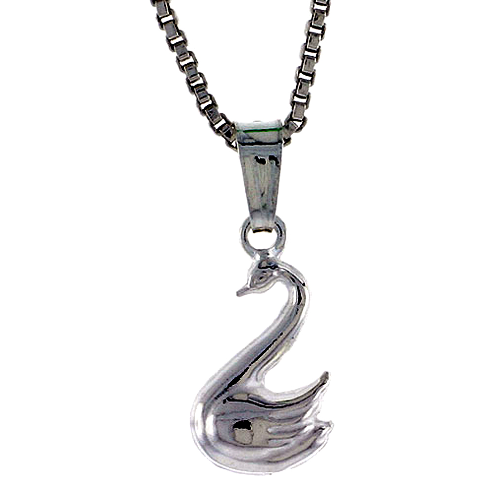Sterling Silver Teeny Swan Pendant Hollow Italy 3/8 inch (10 mm) Tall 