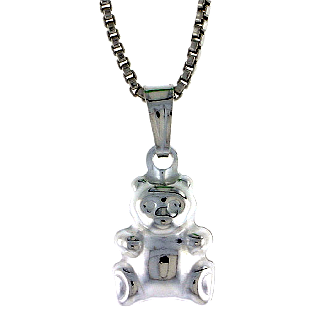 Sterling Silver Teeny Teddy Bear Pendant Hollow Italy 3/8 inch (10 mm) Tall 