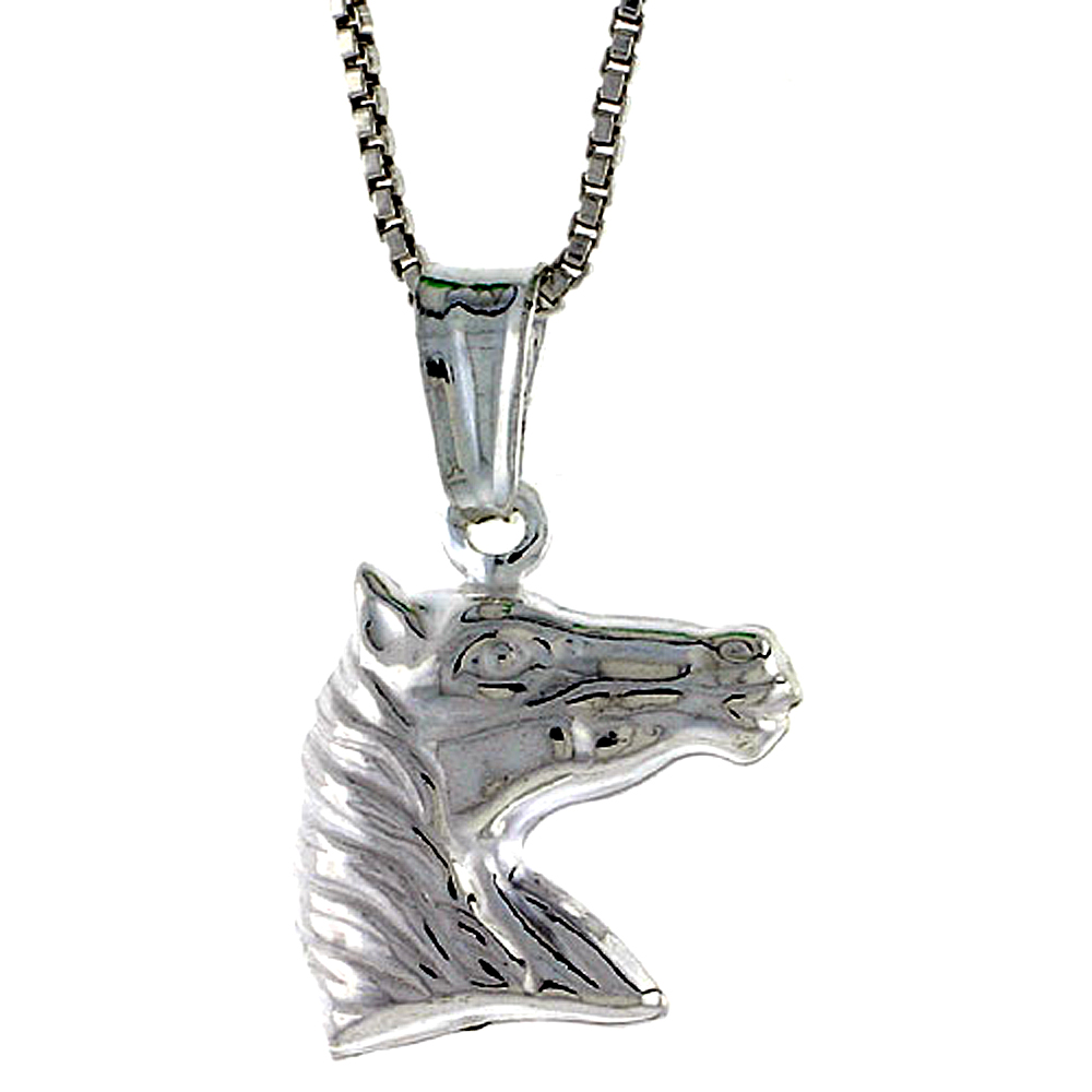 Sterling Silver Horse Head Pendant Hollow Italy 9/16 inch (14 mm) Tall 