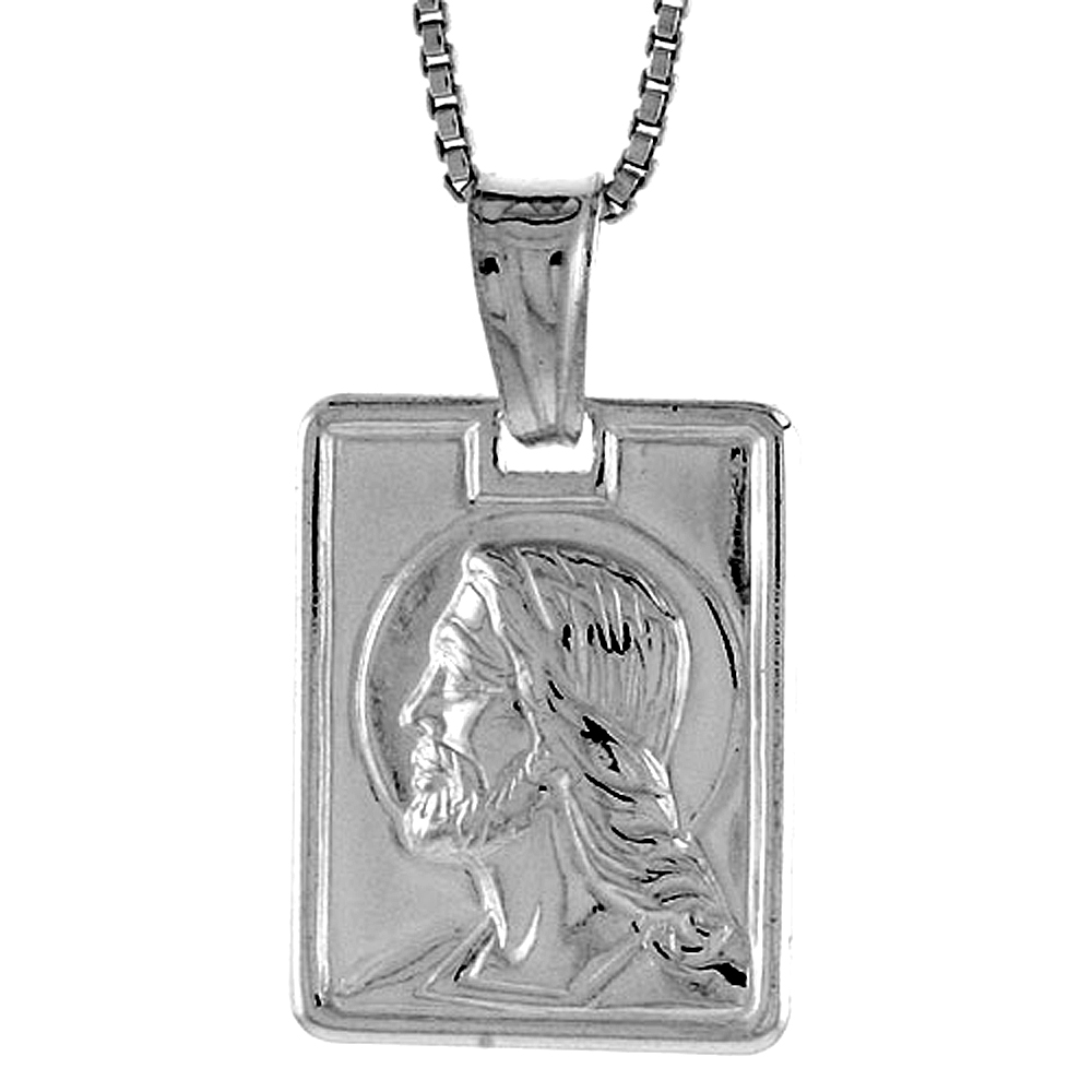 Sterling Silver Jesus Pendant Hollow Italy 5/8 inch (17 mm) Tall 