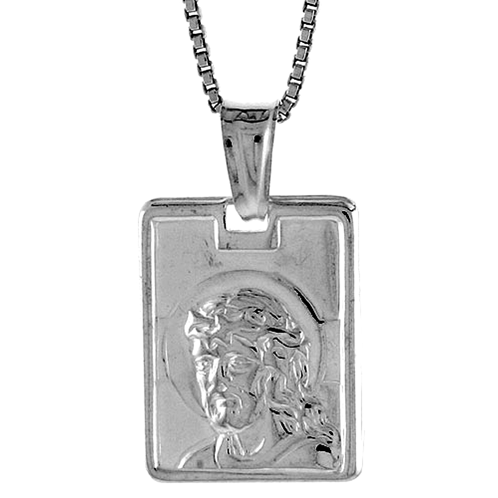 Sterling Silver Jesus Pendant Hollow Italy 5/8 inch (17 mm) Tall 