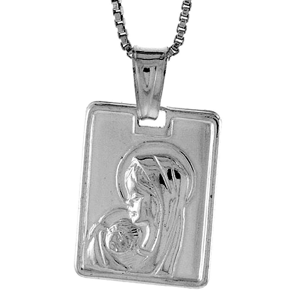Sterling Silver Madonna &amp; Child Pendant Hollow Italy 5/8 inch (17 mm) Tall 
