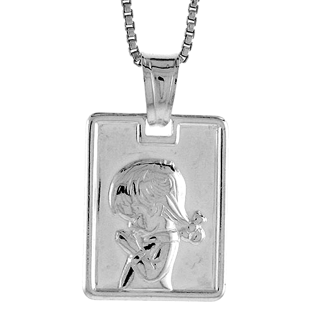 Sterling Silver Girl Pendant Hollow Italy 5/8 inch (17 mm) Tall 