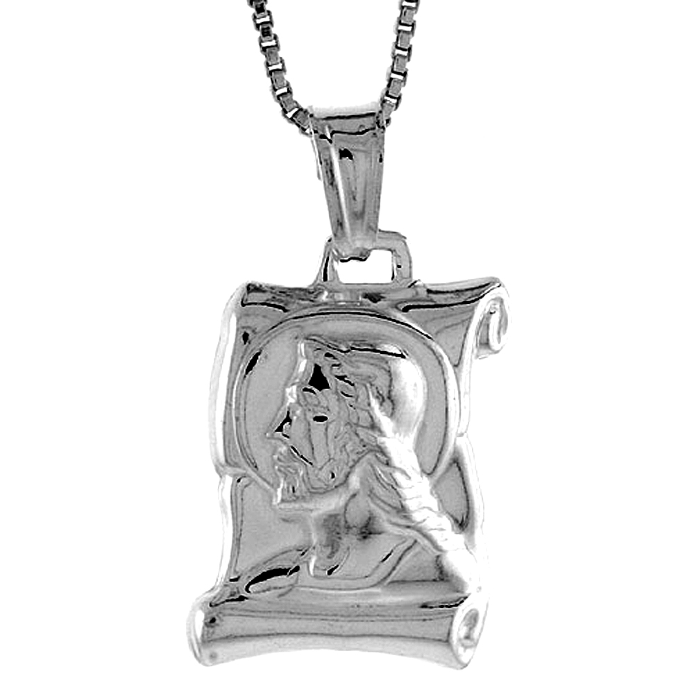 Sterling Silver Jesus Scroll Pendant Hollow Italy 3/4 inch (19 mm) Tall 