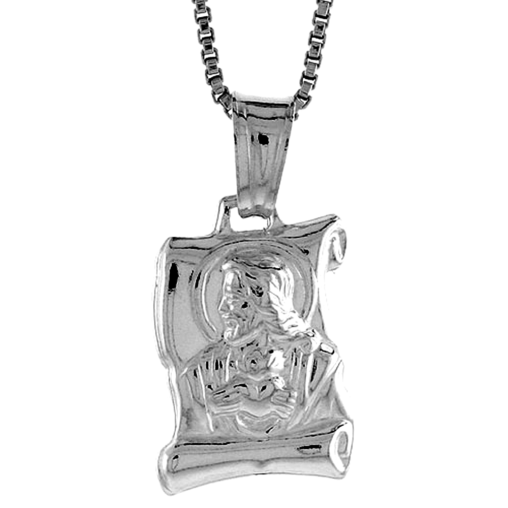 Sterling Silver Jesus Scroll Pendant Hollow Italy 9/16 inch (15 mm) Tall 
