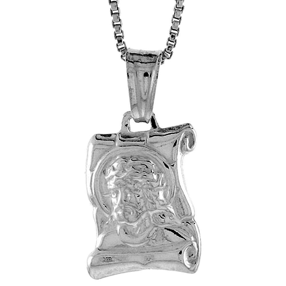 Sterling Silver Jesus on a Scroll Pendant Hollow Italy 9/16 inch (15 mm) Tall 