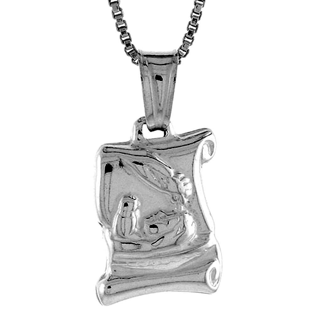 Sterling Silver Baptismal Certificate Pendant Hollow Italy 9/16 inch (15 mm) Tall 