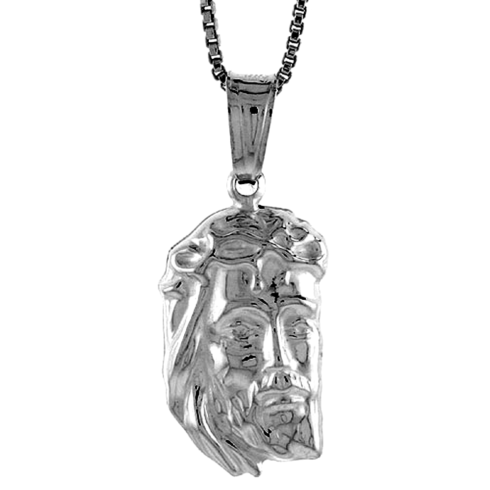Sterling Silver Jesus Pendant Hollow Italy 3/4 inch (19 mm) Tall 