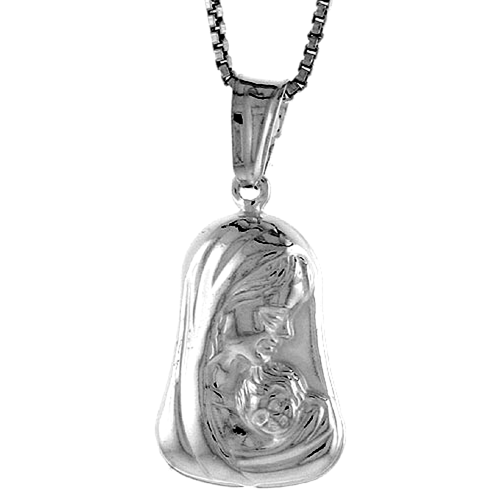 Sterling Silver Mother Mary Pendant Hollow Italy 3/4 inch (19 mm) Tall 