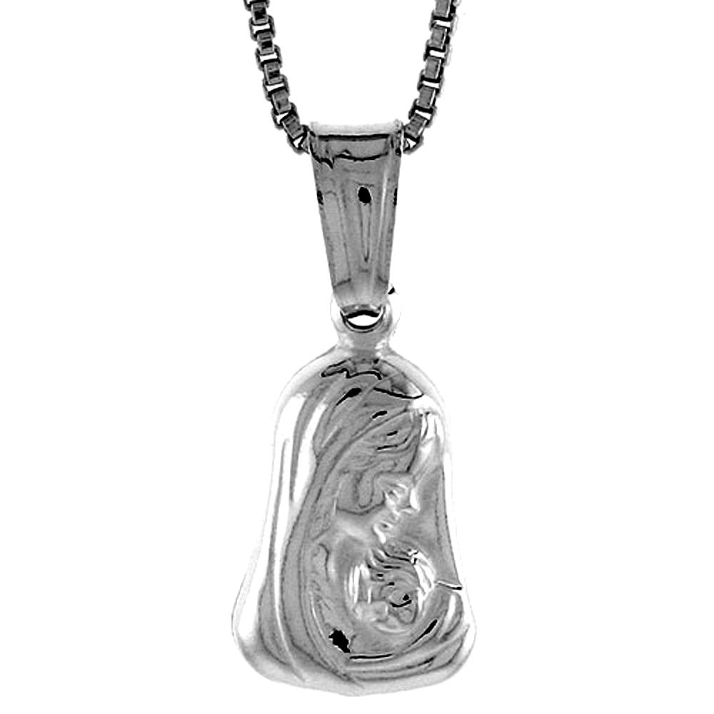 Sterling Silver Mother Mary Pendant Hollow Italy 1/2 inch (13 mm) Tall 