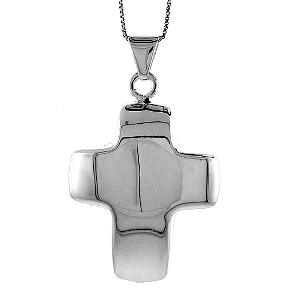 Sterling Silver Large Cross Pendant Hollow Italy 1 3/4 inch (45 mm) Tall 