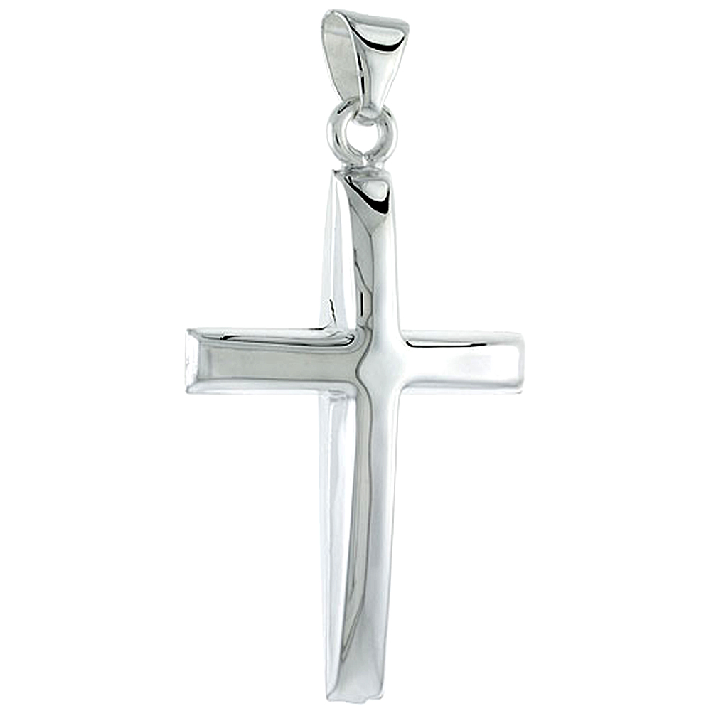Sterling Silver Large Cross Pendant Hollow Italy 2 inch (50 mm) Tall 