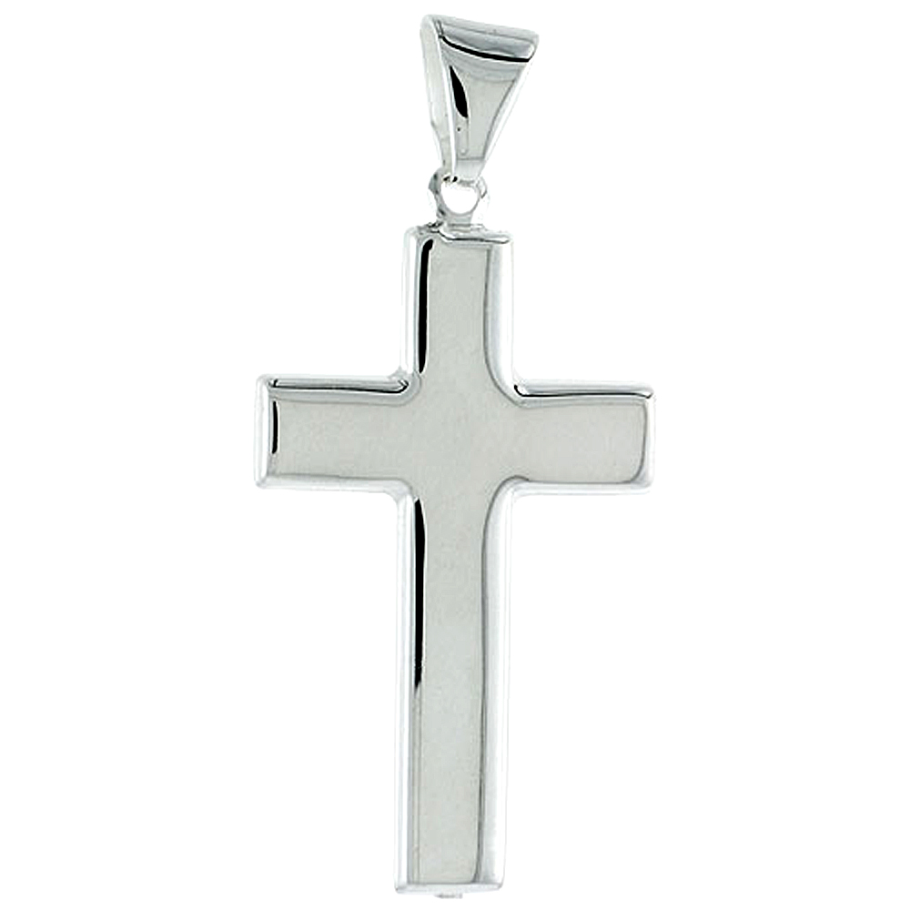 Sterling Silver Cross Pendant, Made in Italy. 1 3/8 in. (35 mm) Tall 