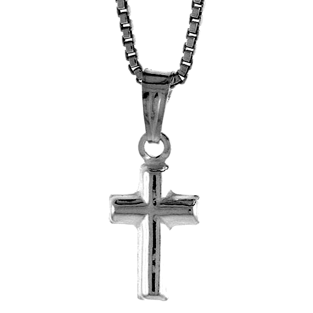 Sterling Silver Teeny Cross Pendant Hollow Italy 7/16 inch (11 mm) Tall 