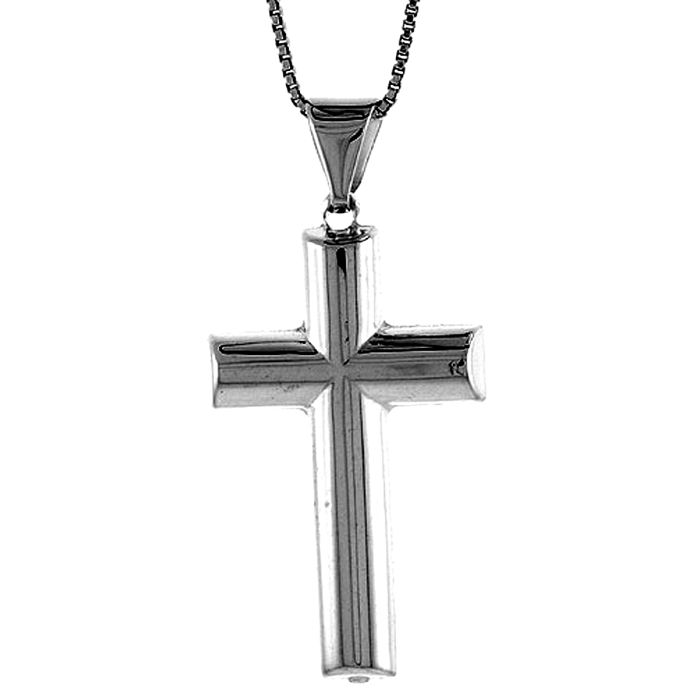 Sterling Silver Cross Pendant Hollow Italy 1 3/8 inch (34 mm) Tall 