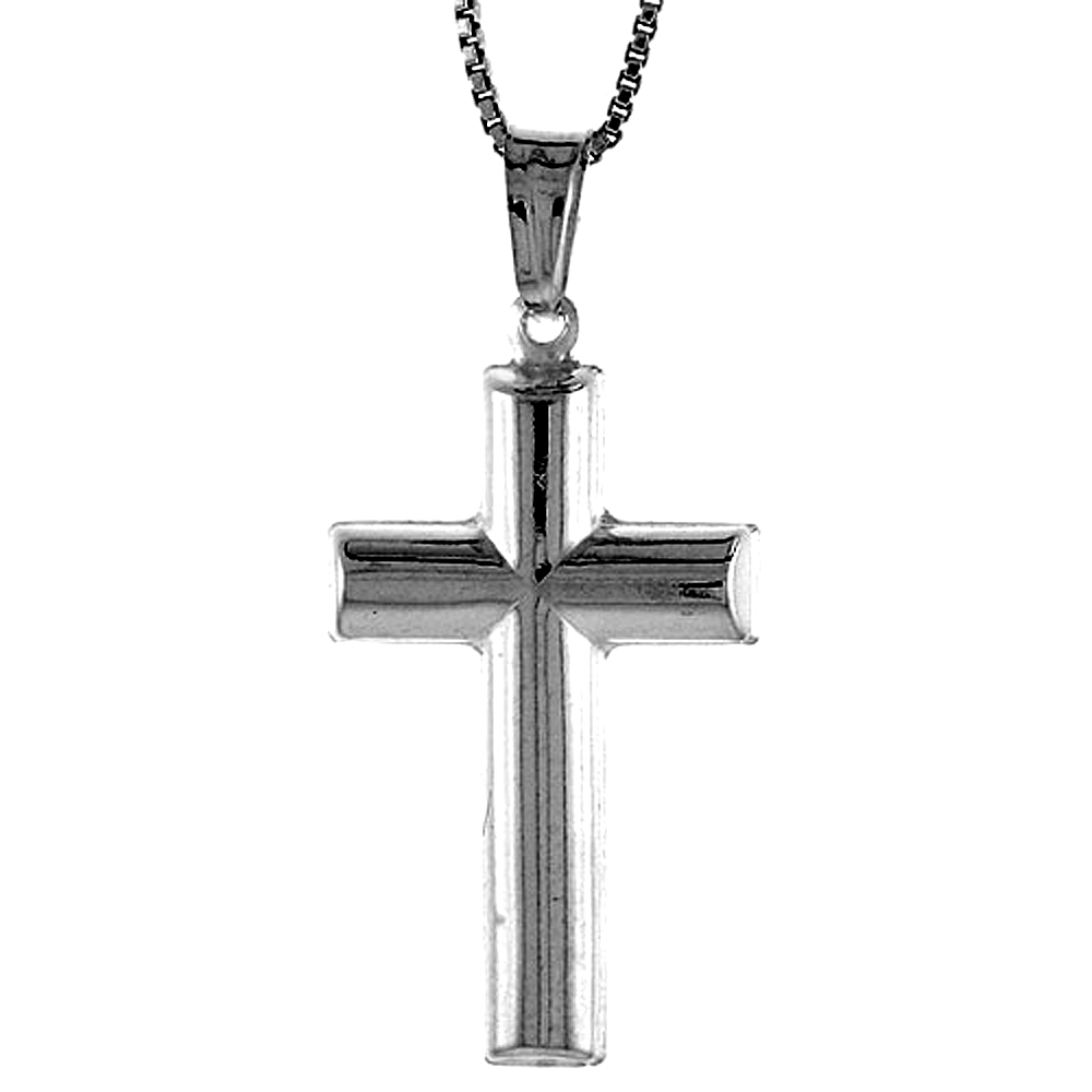 Sterling Silver Cross Pendant Hollow Italy 1 1/8 inch (29 mm) Tall 