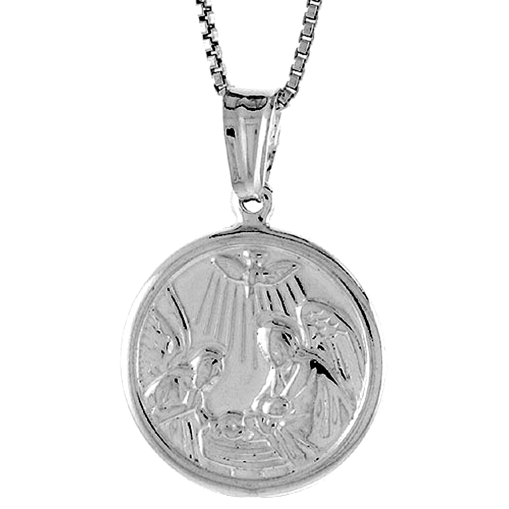 Sterling Silver Nativity Medal Hollow Italy 5/8 inch (17 mm) in Diameter.