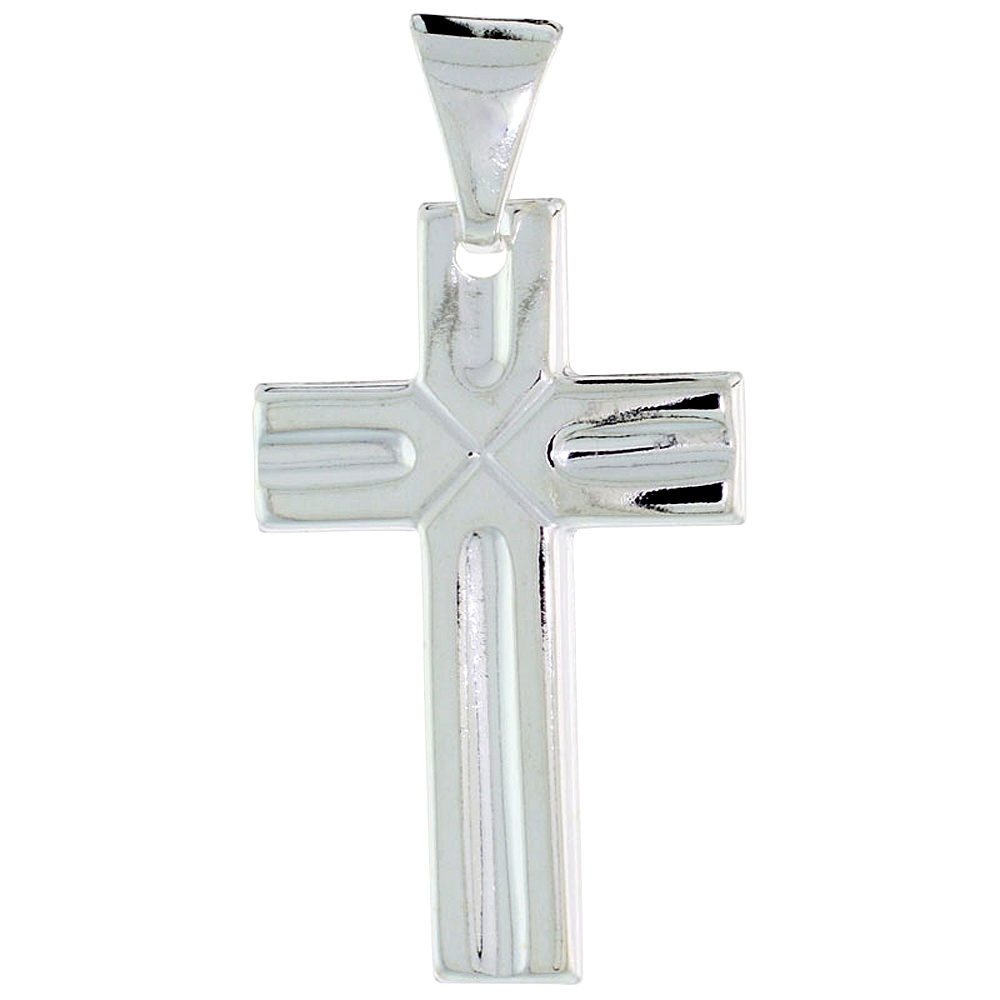 Sterling Silver Cross Pendant Hollow Italy 1 3/16 inch (30 mm) Tall 
