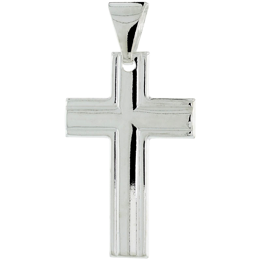 Sterling Silver Cross Pendant, Made in Italy. 1 3/16 in. (30 mm) Tall 