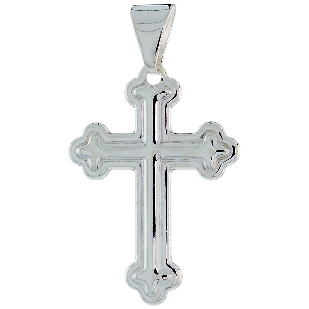 Sterling Silver Cross Pendant Hollow Italy 1 5/16 inch (33 mm) Tall 