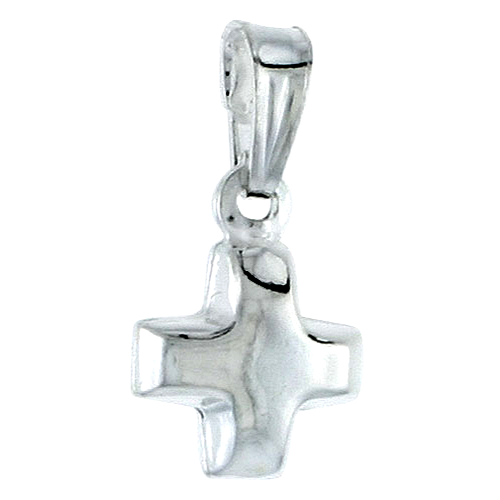 Sterling Silver Teeny Cross Pendant Hollow Italy 5/16 inch (8 mm) Tall 